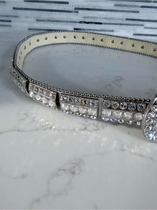 Vintage Christine Alexander Silver Crystal-Embellished Leather Belt size L 42” Vintage Christine Alexander Silver Crystal-Embellished  main image 4